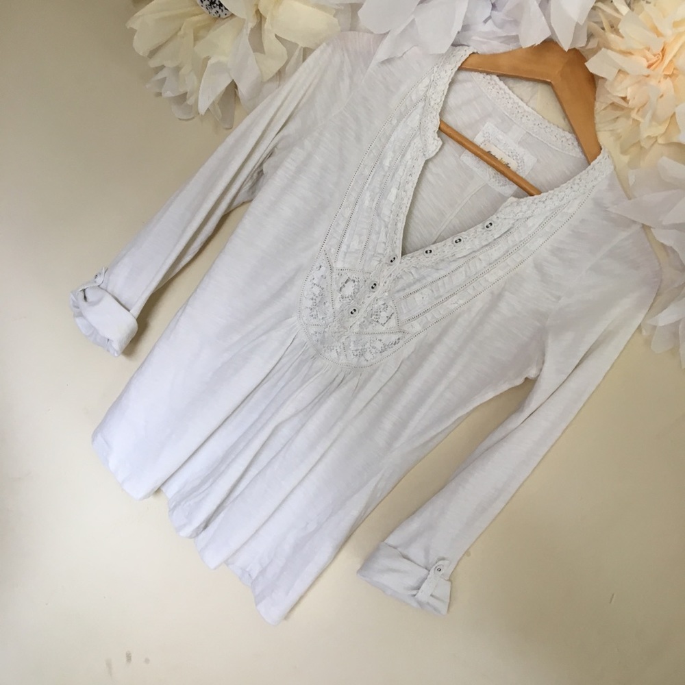 Anthro | Meadow Rue | Cream Crochet Detail Henley